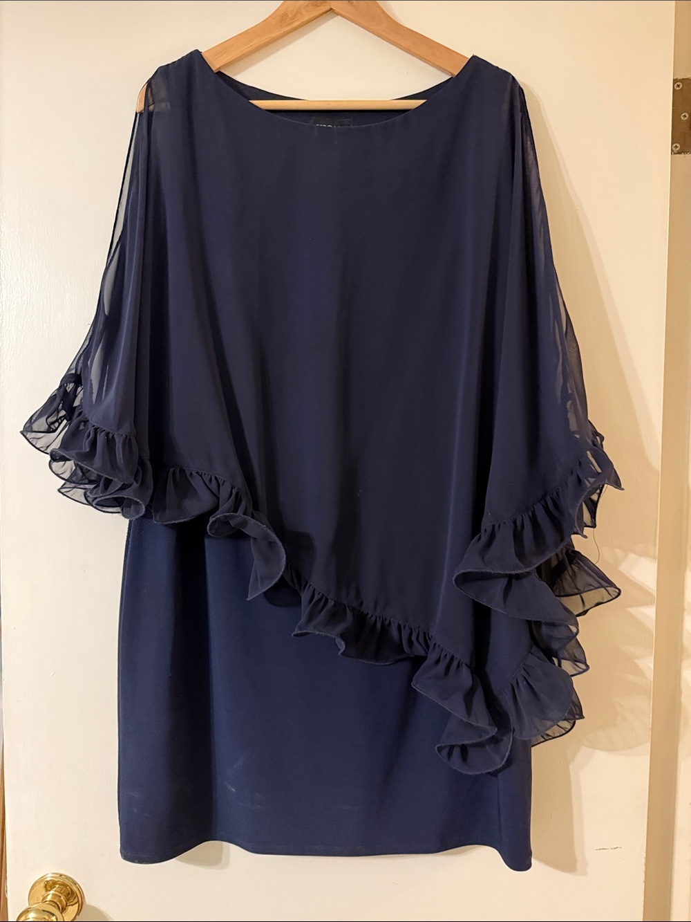 Elegant Navy Ruffle Sleeve Women’s Dress